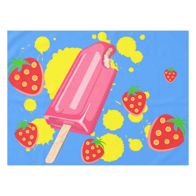 Nappe Illustration Fun Pink Popsicle and Strawberries (Devant (Horizontal))