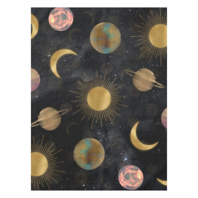Nappe Illustration Gold Sun Moon Planètes Space (Devant)