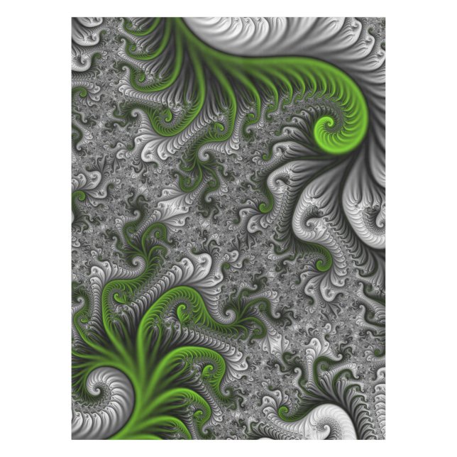 Nappe Imaginaire Monde Vert Et Gris Art Fractal Abstrait (Devant)