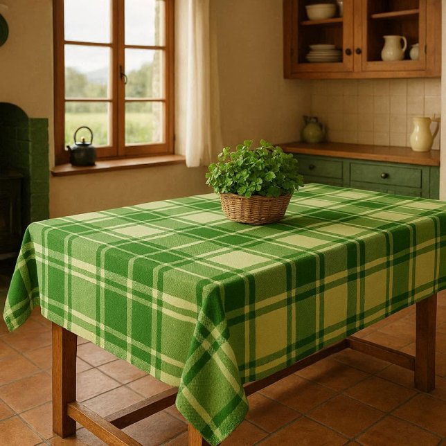 Nappe Irish Green and White Plaid  (An Irish-inspired kitchen featuring a green plaid tablecloth and a basket of shamrocks)
