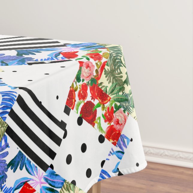 Nappe italien, art sicilien, patchwork, Fleurs d'été  (In Situ)