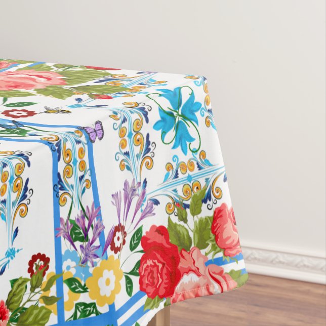 Nappe italien, sicilien, floral, majolica motif     (In Situ)