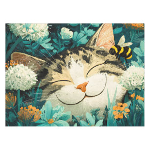 Nappe Jardin de fleurs de chat endormi aquarelle abeille