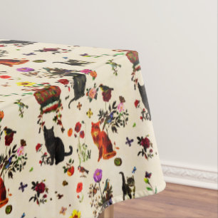 Nappe Jardin floral Vintage Orange Black Cats