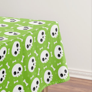 Nappe Joli motif d'Halloween Crâne et Os Verts