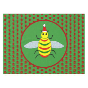 Nappe Jolie abeille de Noël et fleurs de Poinsettia