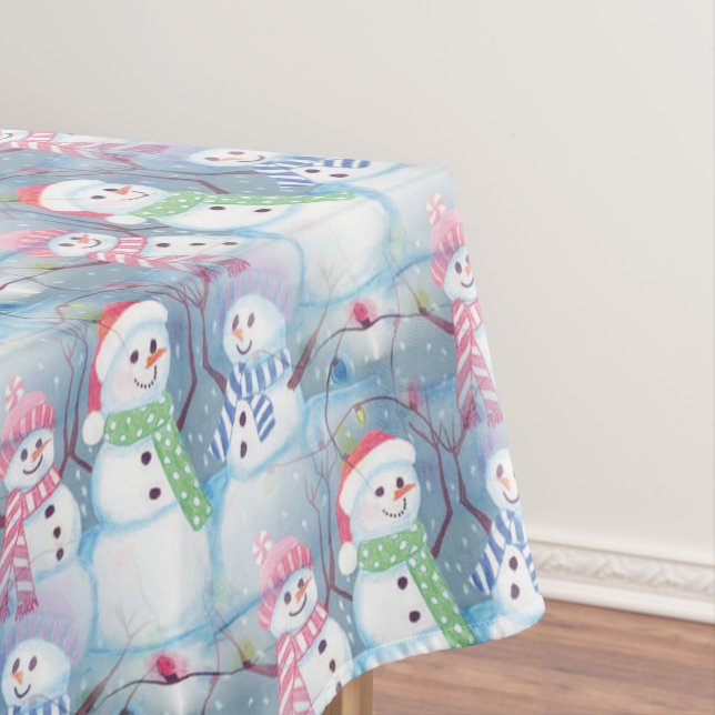 Nappe Jolie saison hivernale Snowmen Aquarelle Art (In Situ)