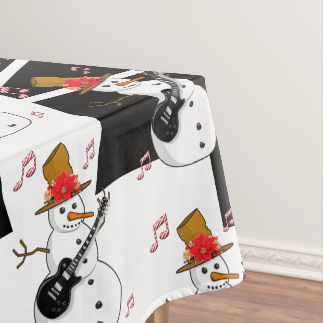 Nappe Joyeux Noël Arbres noirs Blanc Snowman (In Situ)