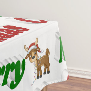 Nappe Joyeux Noël Reindeer rouge vert typographie