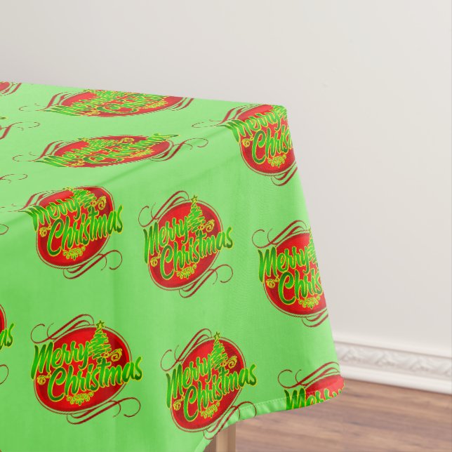 Nappe Joyeux Noël Texte Typographie Rouge Vert & Arbre (In Situ)