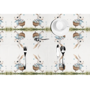 Nappe Joyeux pâques, lapin de Pâques marchant avec des o