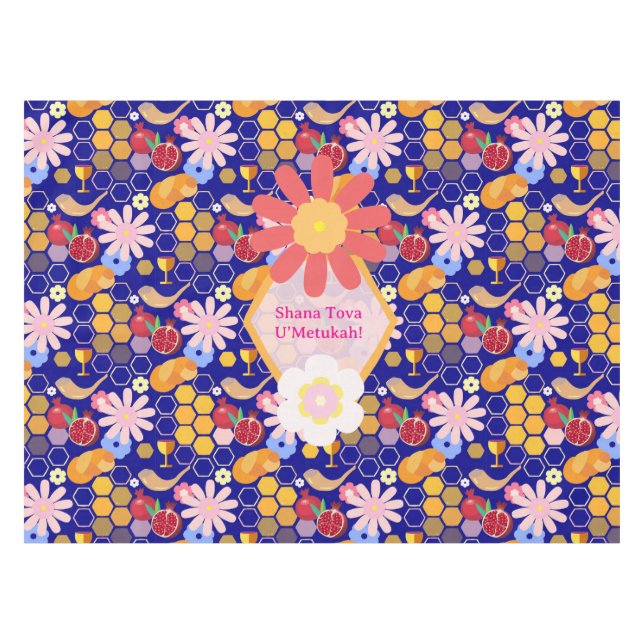 Nappe Joyeux Rosh Hashanah Juif Nouvel An Modèle Floral (Devant (Horizontal))