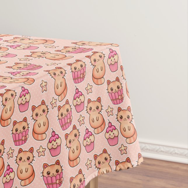 Nappe Kawaii Cute Cats and Cupcakes Motif rose (In Situ)