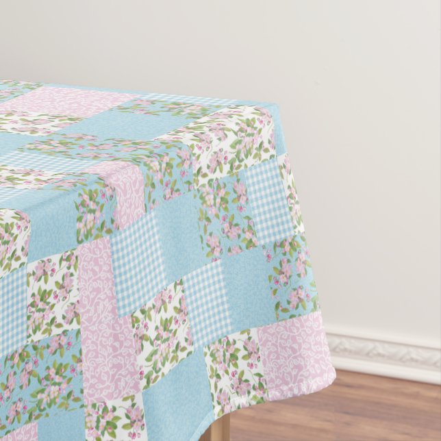 Nappe Le patchwork de Faux, rose, Apple bleu fleurissent (In Situ)
