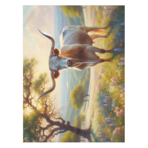 Nappe Le printemps Texas longhorn dans un champ