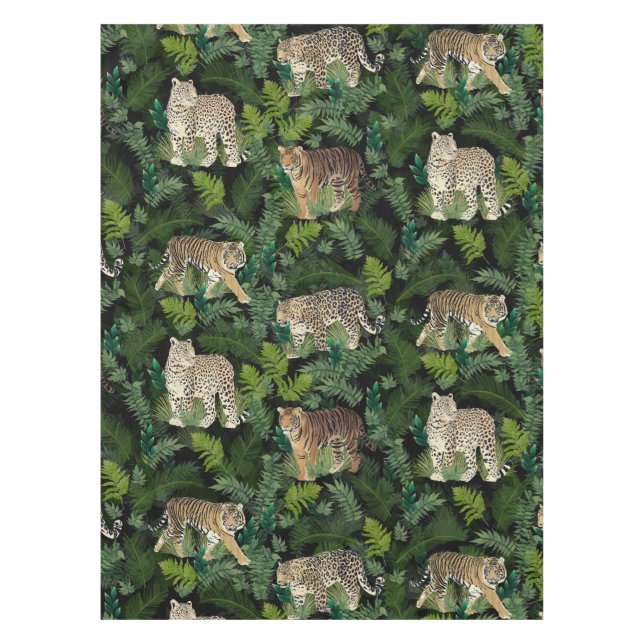 Nappe Léopards modernes Tigres Jungle Plante Black Desig (Devant)