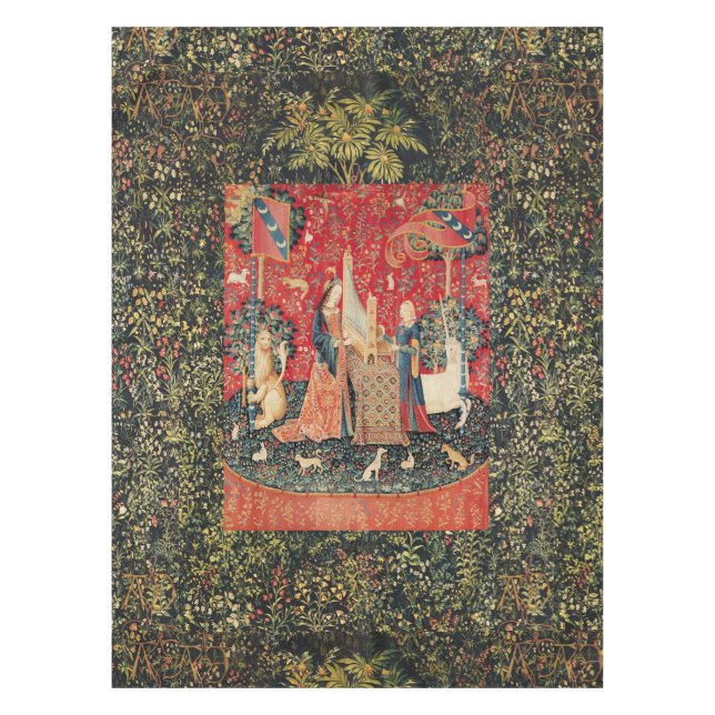Nappe LICORNE ET DAME PLAYING ORGAN, vert rouge (Devant)