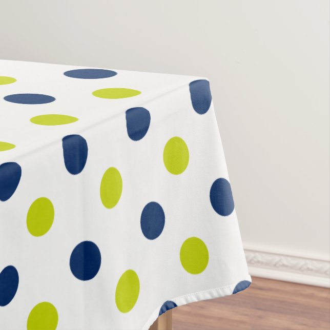 Nappe Lime Green et Pois bleu marine sur blanc (In Situ)