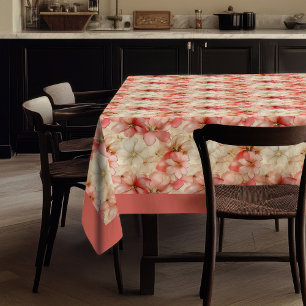 Nappe Linge chic floral rose poudré et or aquarelle
