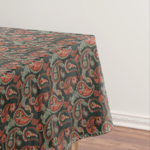 Nappe Linocut Traditionnel Paisley Chaud Orange Mint Ver