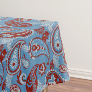 Nappe Linocut traditionnel Paisley Rouge Bleu Blanc