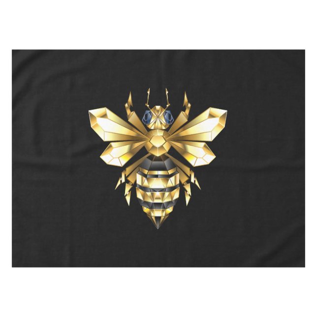 Nappe Logo Faux Gold Foil Bee Polygonal sur Noir (Devant (Horizontal))