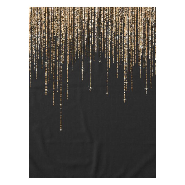 Nappe Luxe Chic Black Gold Fringe Parties scintillant ét (Devant)