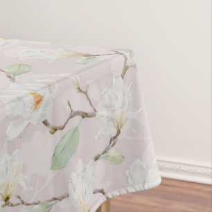 Nappe Magnolia blanche peinte à la main sur rose