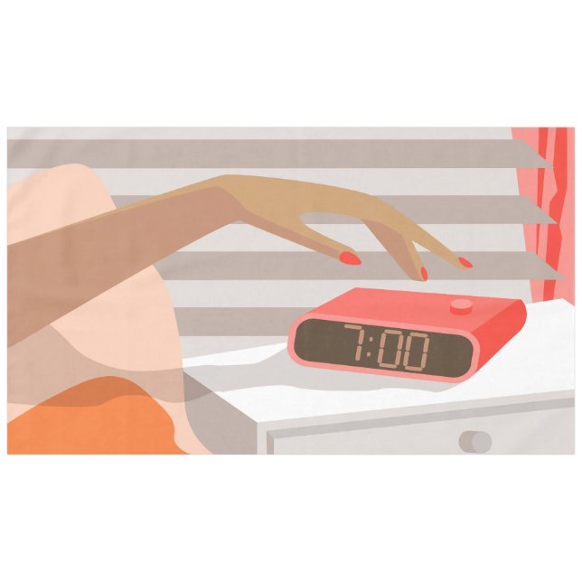Nappe Main des femmes poussant le bouton snooze du révei (Devant (Horizontal))
