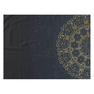 Nappe Mandala élégant d'or de bleu marine