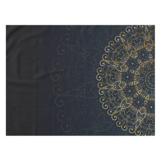 Nappe Mandala élégant d'or de bleu marine