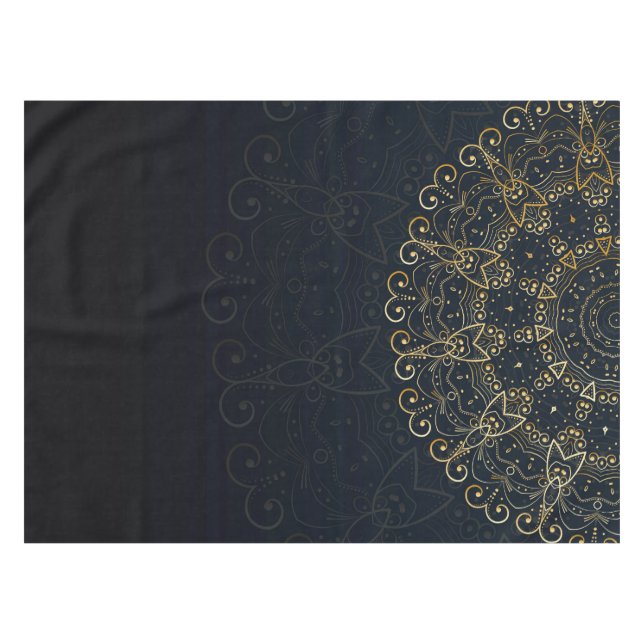 Nappe Mandala élégant d'or de bleu marine (Devant (Horizontal))