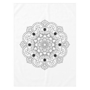 Nappe Mandala. Motif oriental noir et blanc rond