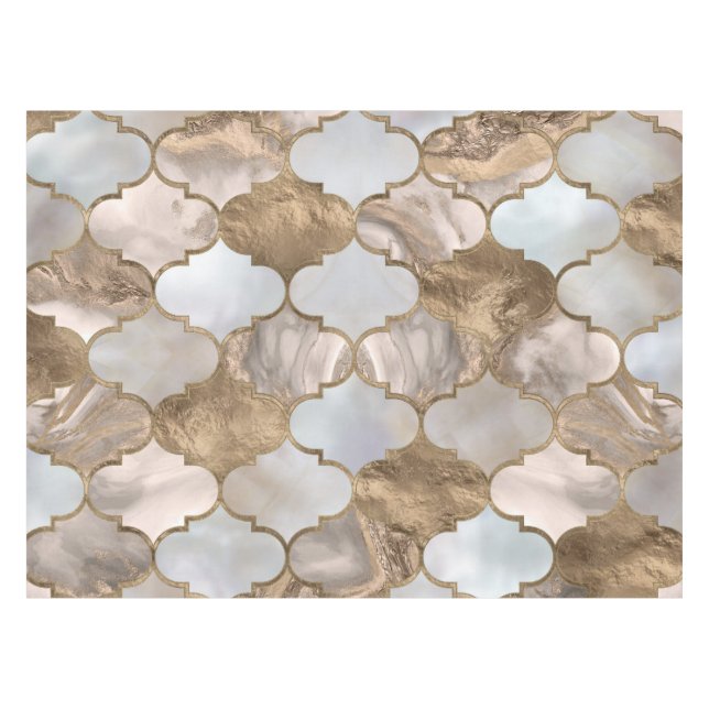 Nappe Marbre blanc de treillis marocain et or (Devant (Horizontal))