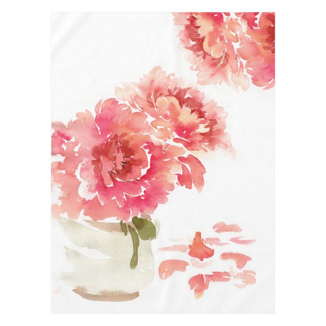 Nappe Mariage de pot Mason de pivoines roses à l'aquarel (Devant)
