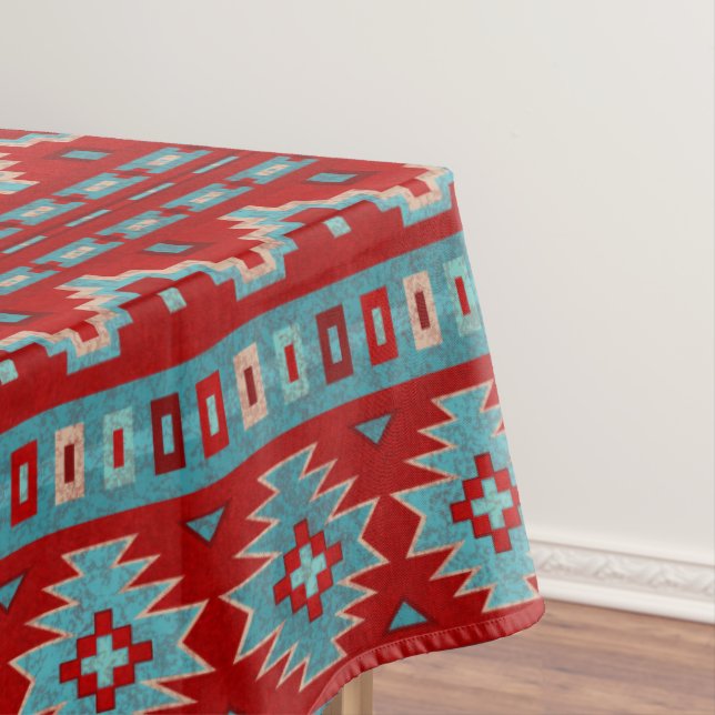 Nappe Mesas Sud-Ouest Turquoise & Rouge Large (In Situ)
