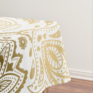 Nappe MetallicOr Blanc Floral Paisley