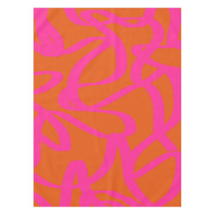 Nappe Mi-Siècle Abstrait Moderne Lignes Orange Et Rose