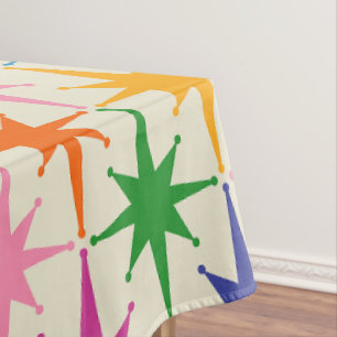 Nappe Mi-Siècle moderne Atomique Étoiles Coloré Motif