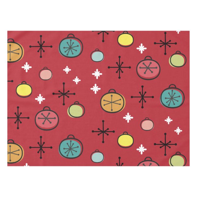 Nappe Mi-siècle Moderne Rétro Art de Noël Rouge (Devant (Horizontal))