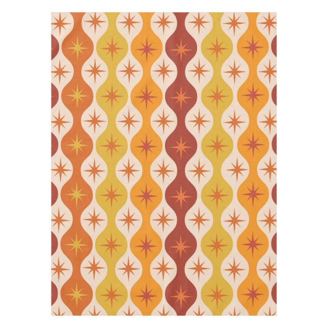 Nappe Mid Century Orange Mod Stars sur un motif ogénique (Devant)