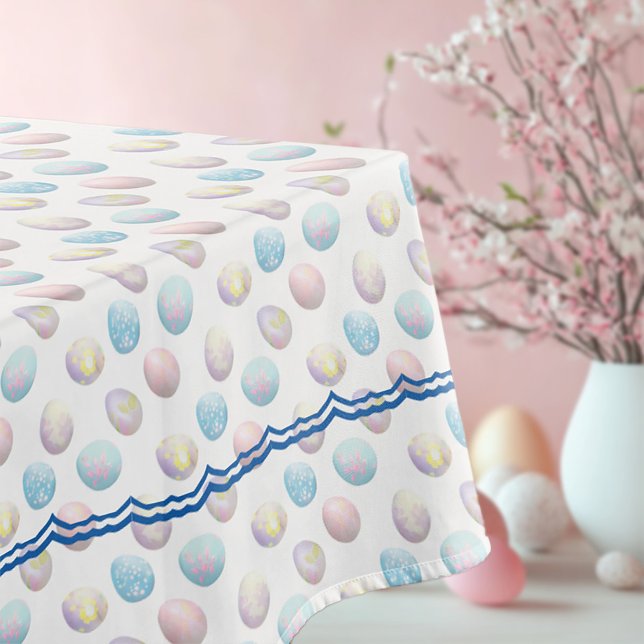 Nappe Mignonne lapin de Pâques 01 (beautiful Easter table cloth with pastel coloured Easter eggs.)
