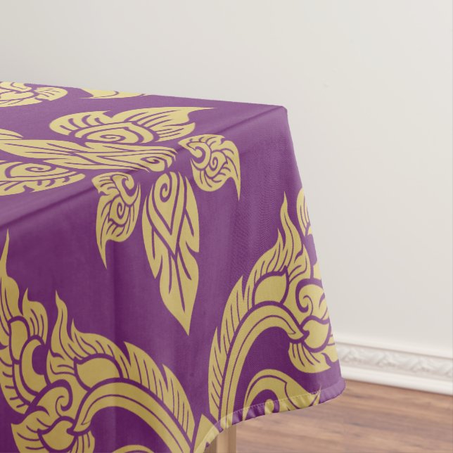 Nappe Modèle Royal Purple Gold Damask Motif Fleur Monogr (In Situ)