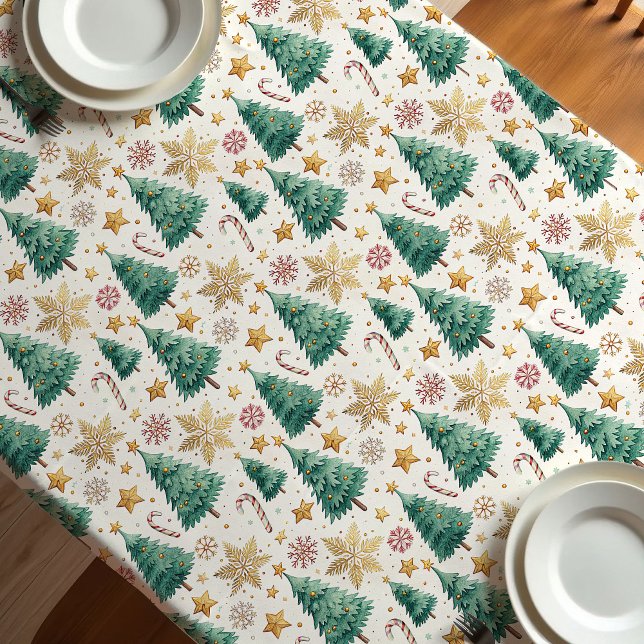 Nappe Modern Christmas trees tablecloth red green gold (Modern Christmas trees tablecloth red green gold

)