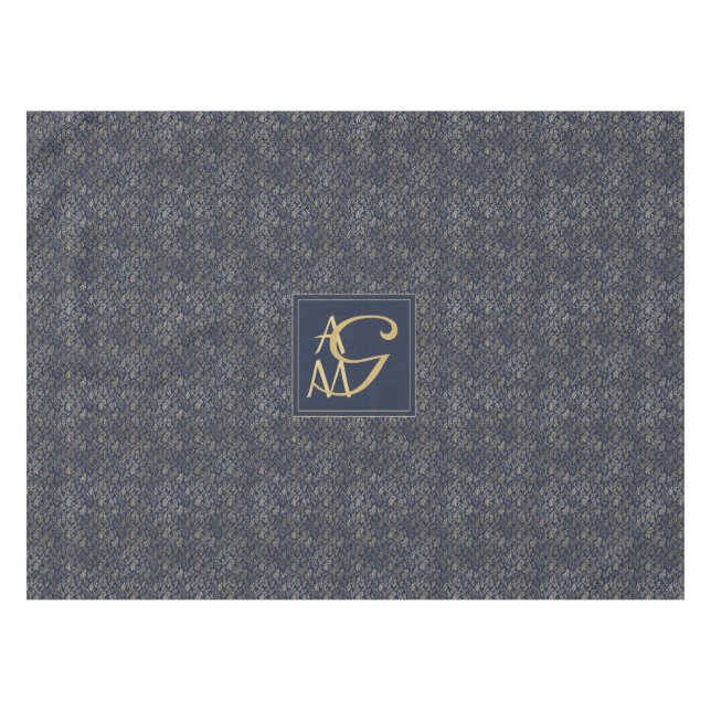 Nappe Monogram Marine Gold Leaf Newlyweds Accueil Décor  (Devant (Horizontal))
