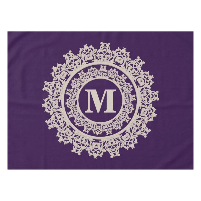 Nappe Monogramme élégant pourpre et crème (Devant (Horizontal))