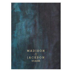 Nappe Monogramme Mariage bleu et thé marine Aquarelle et