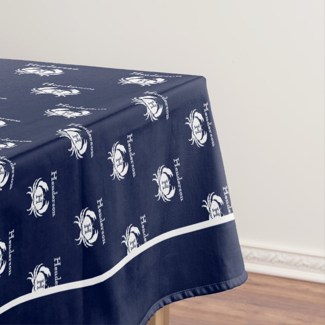 Nappe Monogramme Marine Bleu Crabe Blanc Nautique (In Situ)