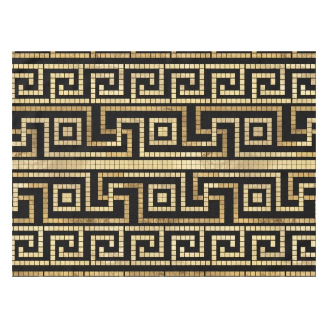 Nappe Mosaïque grecque méandre grecque clé noire et or (Devant (Horizontal))