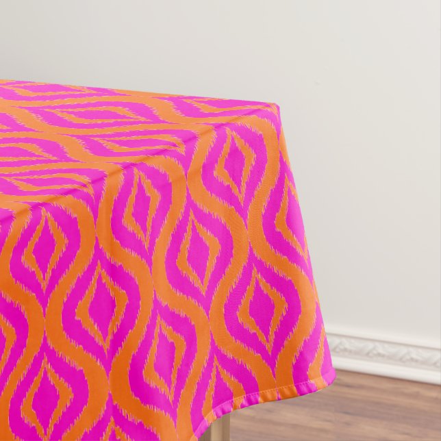 Nappe Motif artistique ogee Ikat été orange gras rose ch (In Situ)